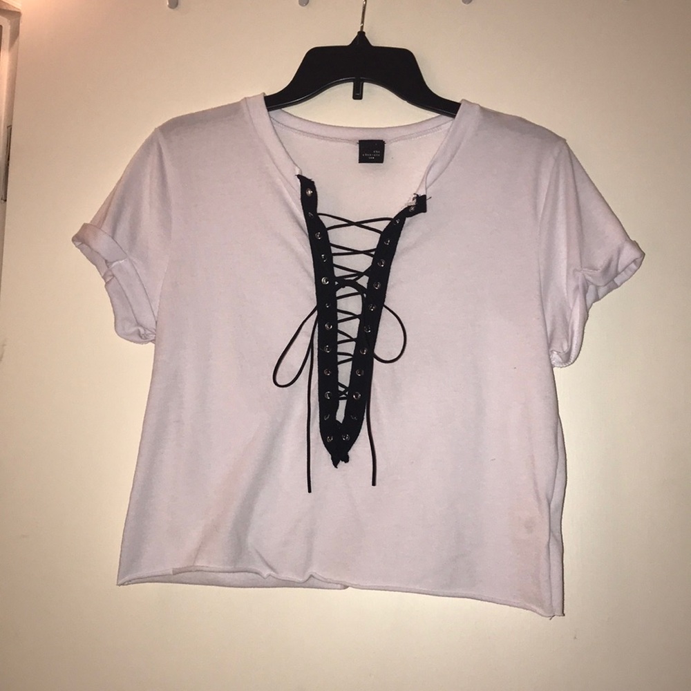 White Lace-up Cropped Top